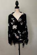 Blu Ice Black Floral Embroidered Blouse — Made in Italy — Size S NWT