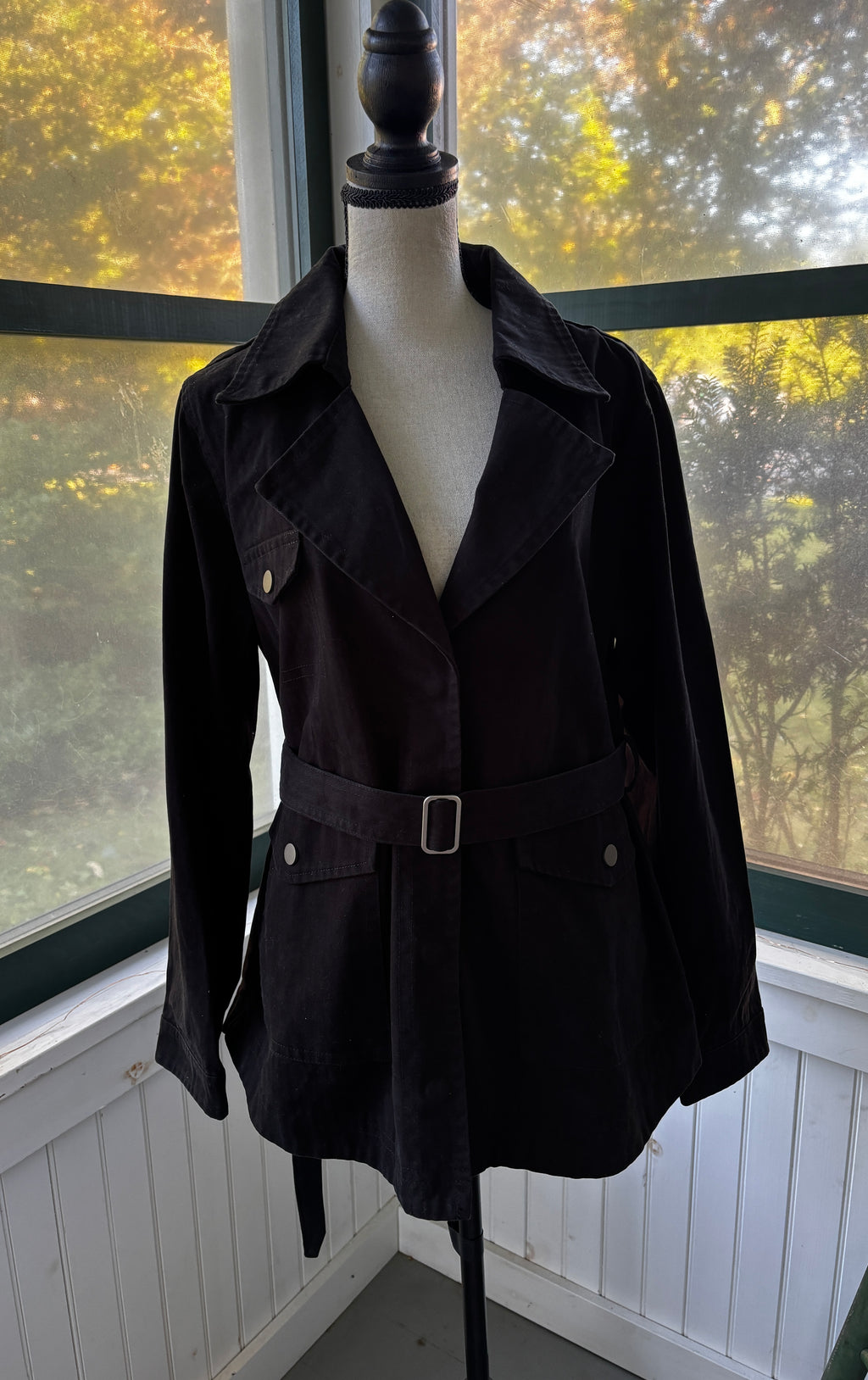 Greylin FiveSeventyFive Black Belted Trench Jacket — Size L NWT