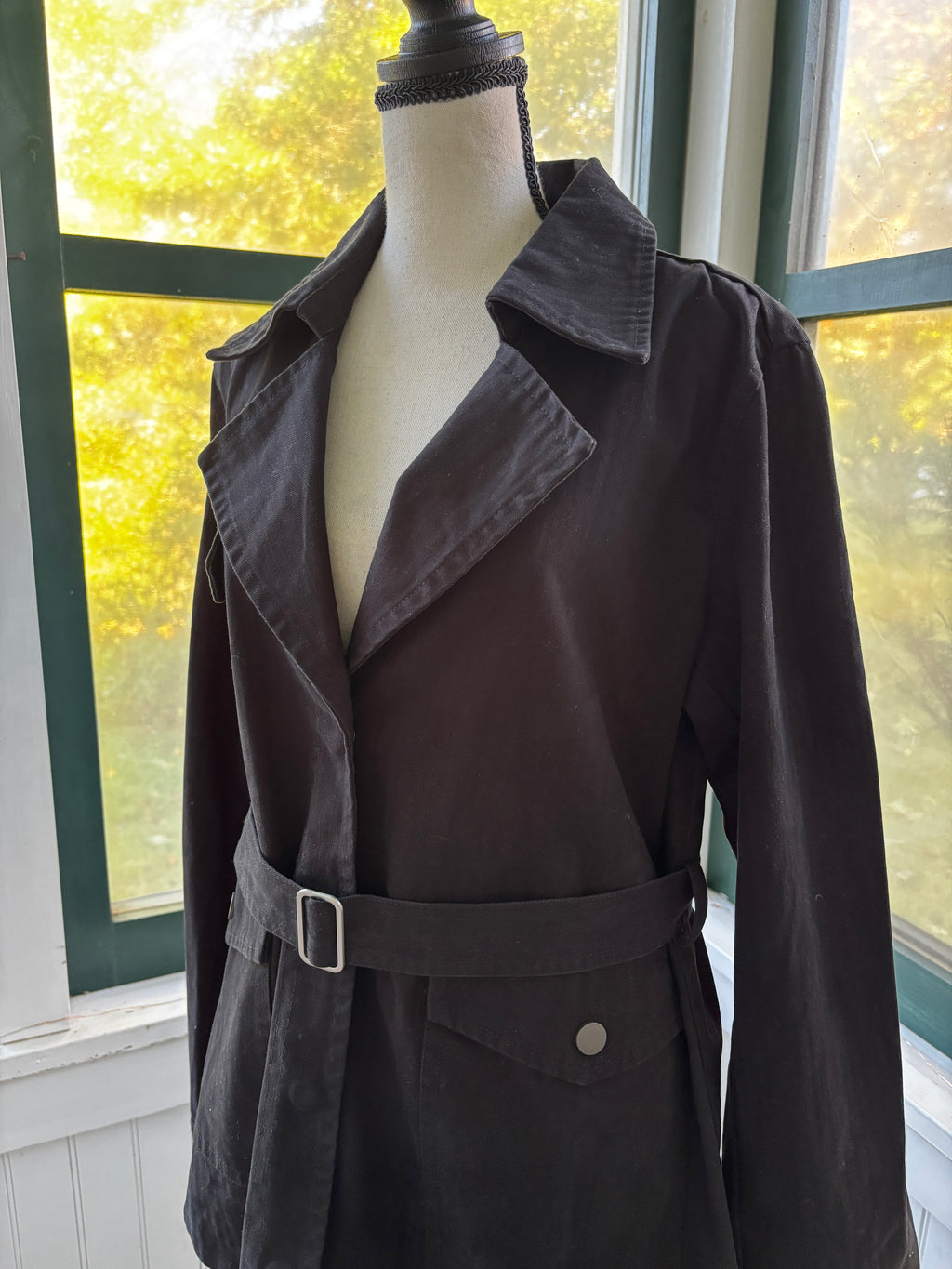 Greylin FiveSeventyFive Black Belted Trench Jacket — Size L NWT