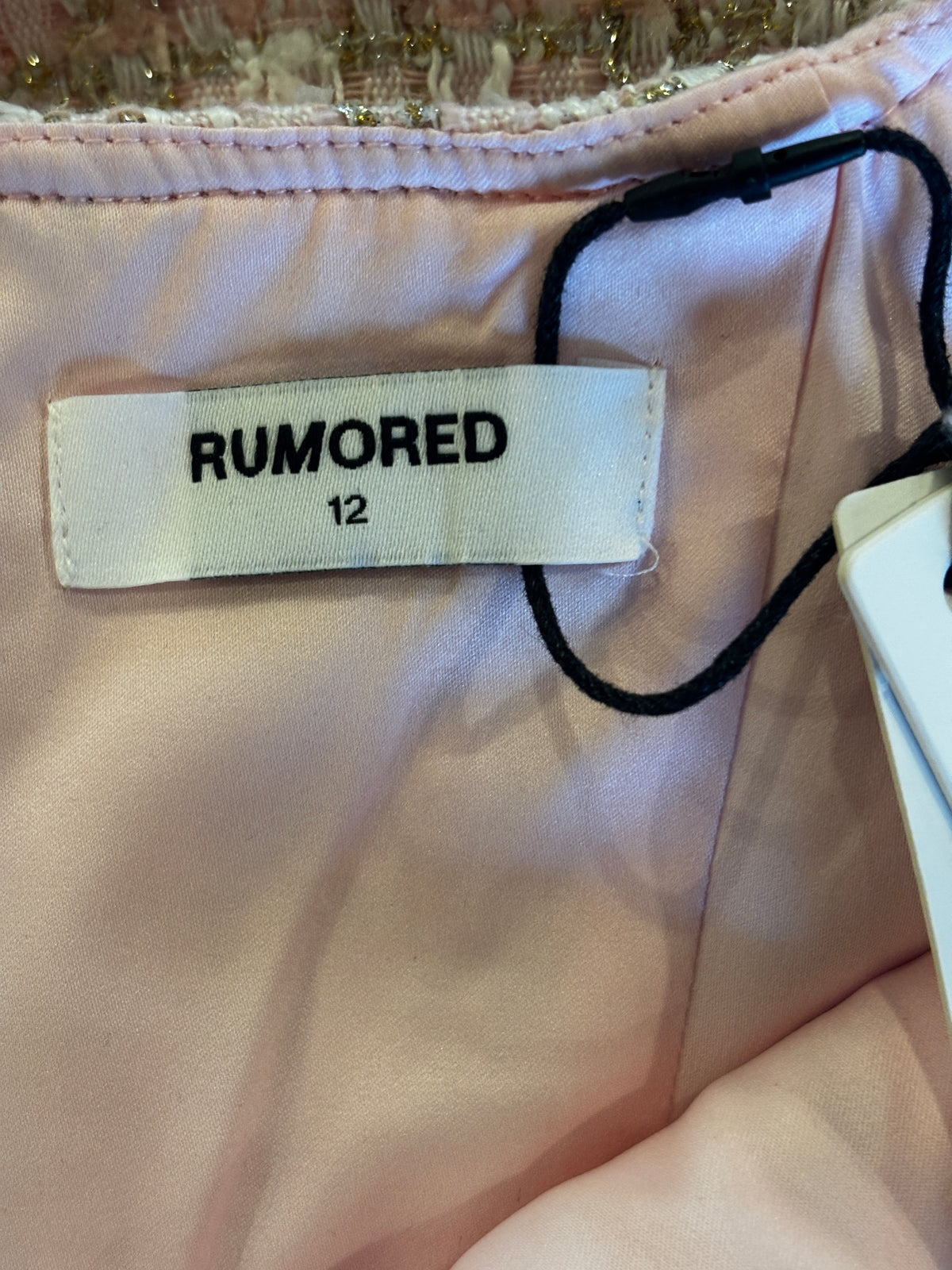 Rumored Blush Tweed Metallic Shift Dress — Size 12 NWT