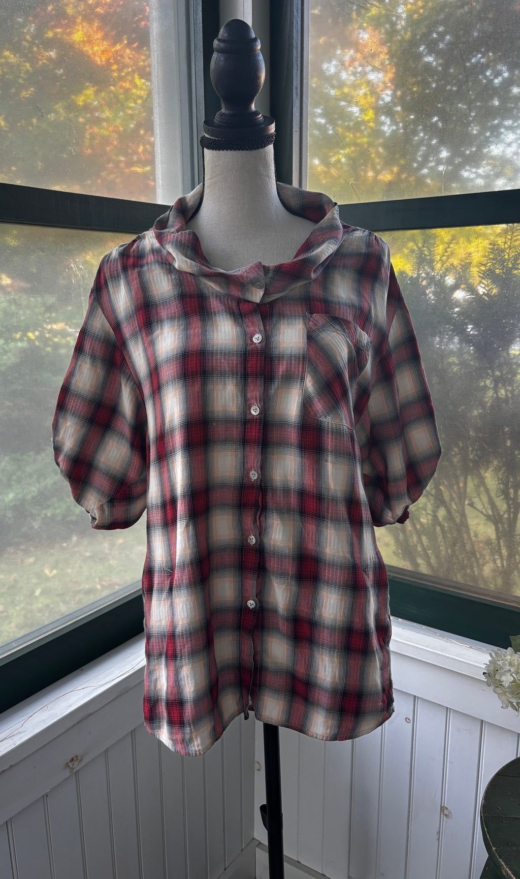 Vince Red Plaid Cotton Tunic XS Like New