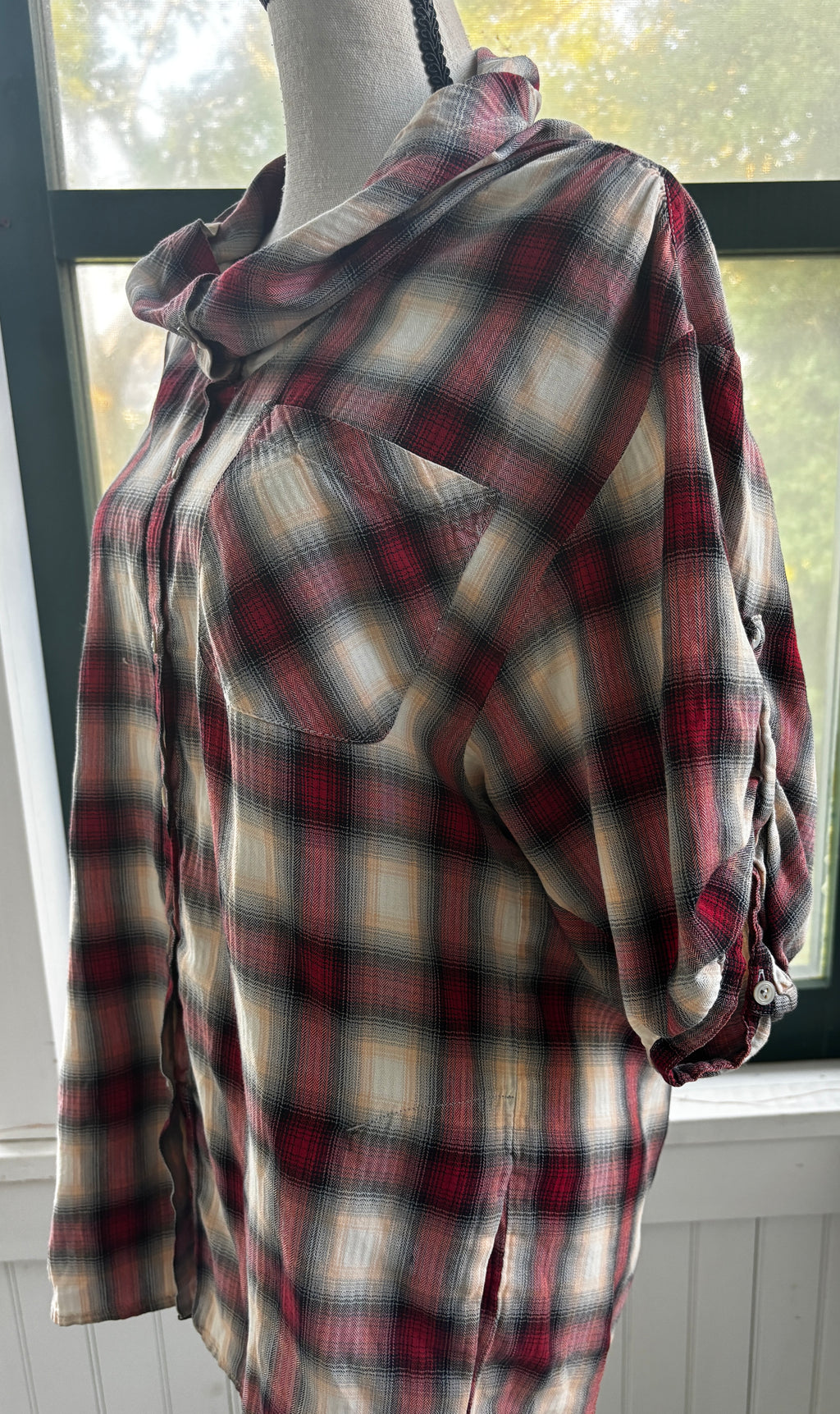 Vince Red Plaid Cotton Tunic XS Like New