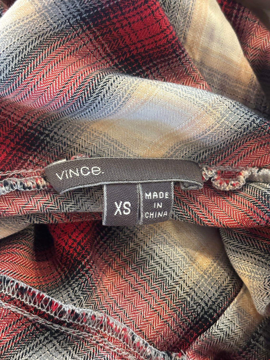 Vince Red Plaid Cotton Tunic XS Like New