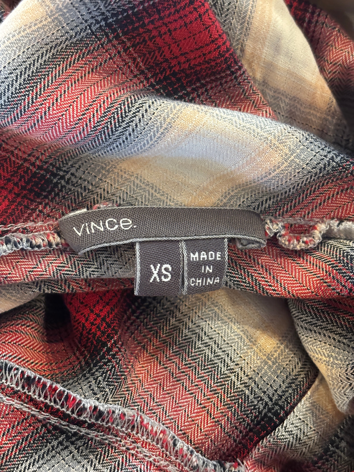 Vince Red Plaid Cotton Tunic XS Like New