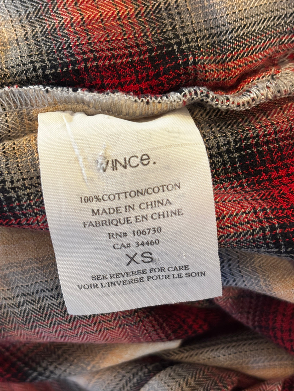 Vince Red Plaid Cotton Tunic XS Like New