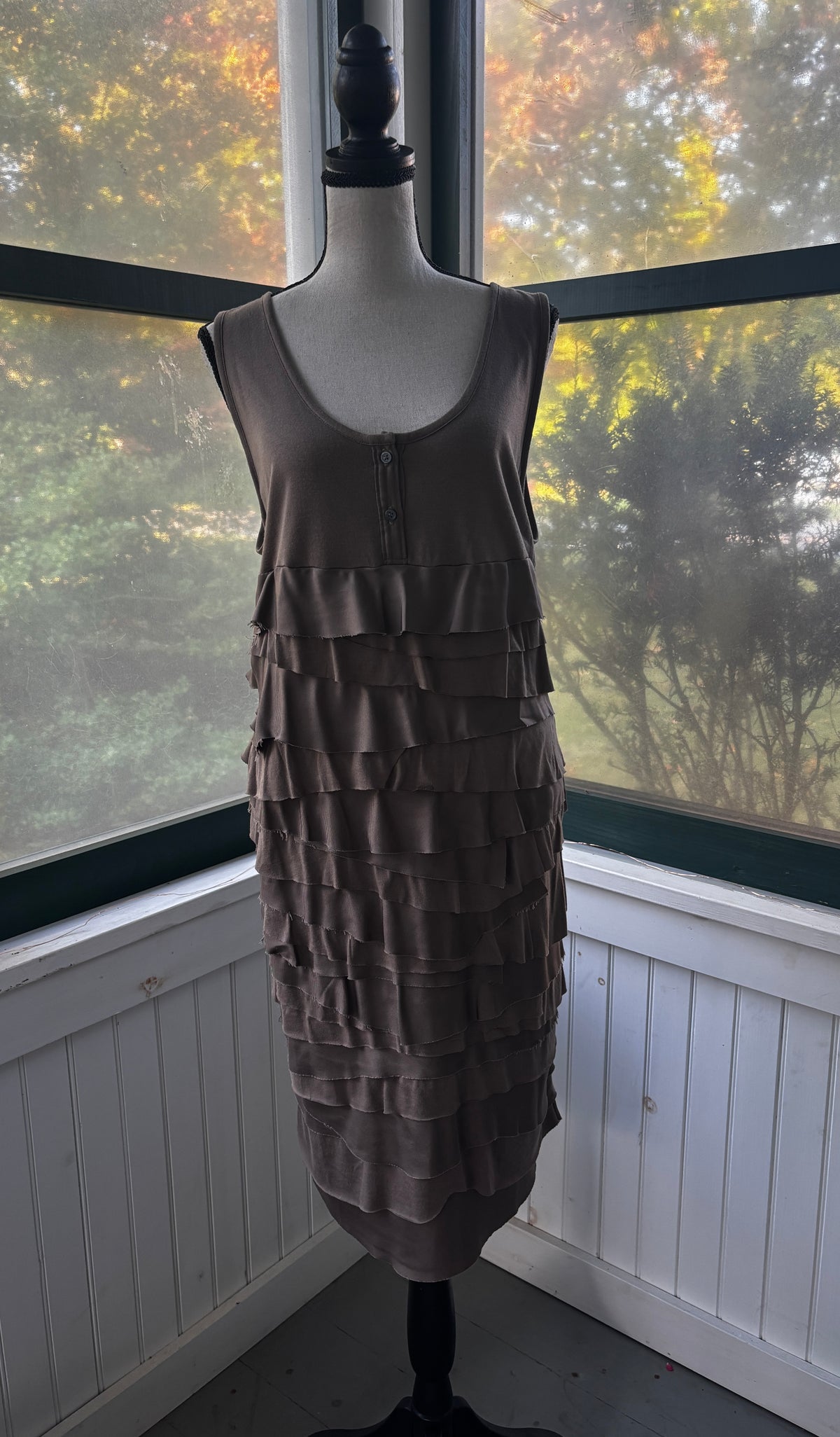 Kenneth Cole Taupe Ruffle Dress Large NWT