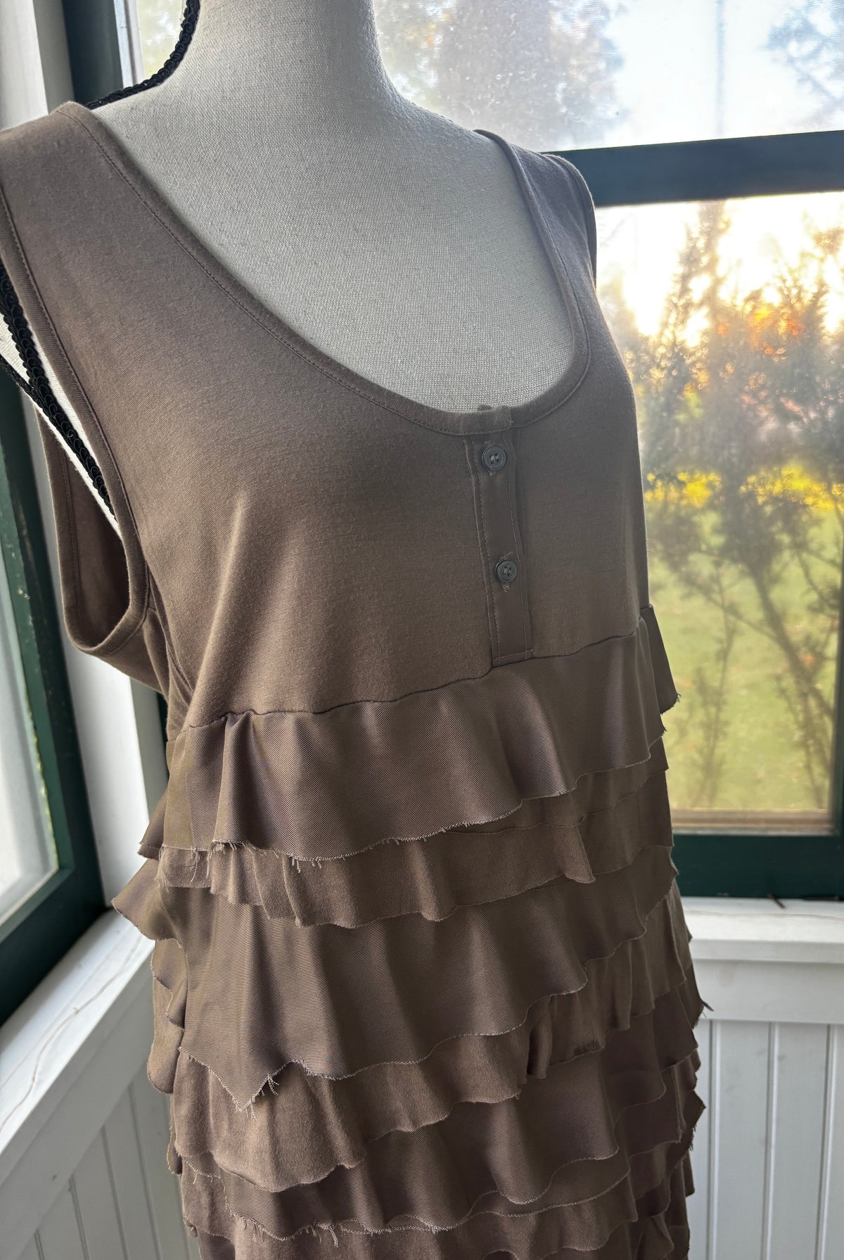 Kenneth Cole Taupe Ruffle Dress Large NWT