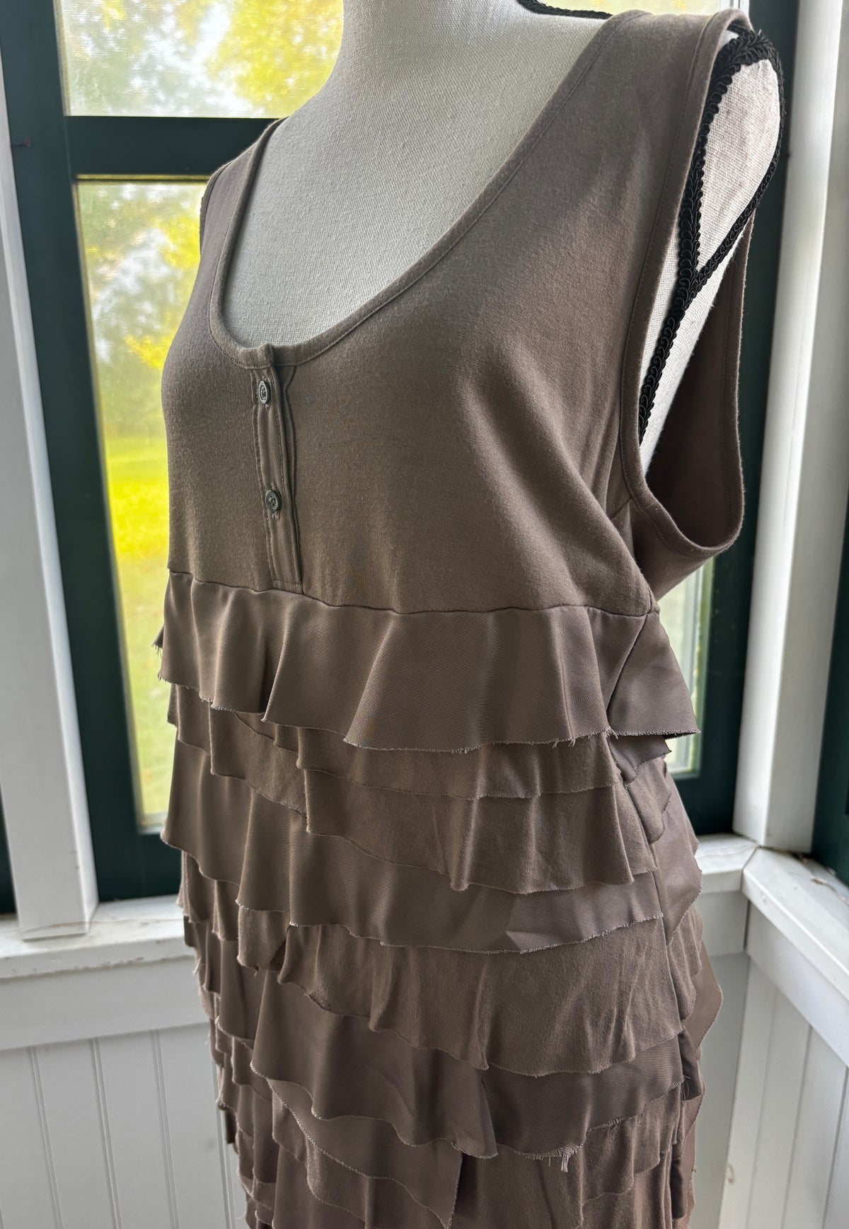 Kenneth Cole Taupe Ruffle Dress Large NWT