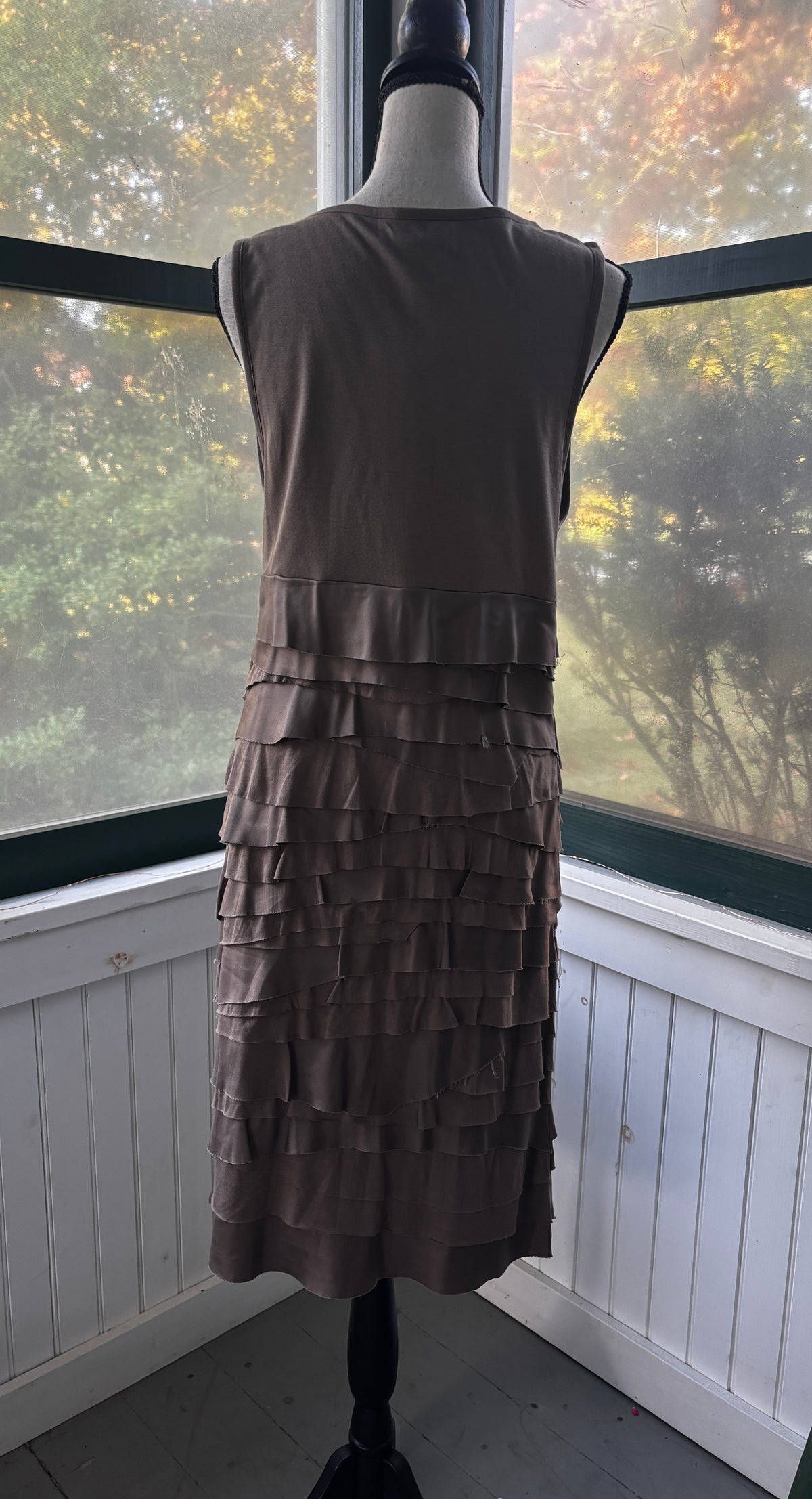 Kenneth Cole Taupe Ruffle Dress Large NWT