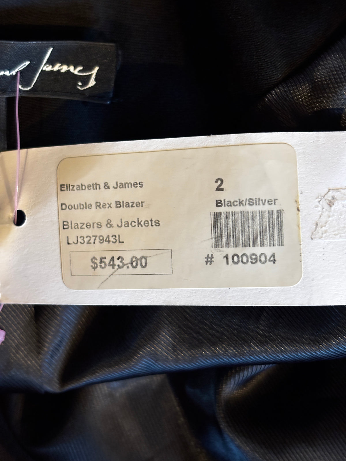 Elizabeth and James Black Silver Blazer Size 2 NWT