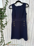Tommy Hilfiger navy sleeveless dress front view white stitching button accents secondhand dresses Sassy and Chic