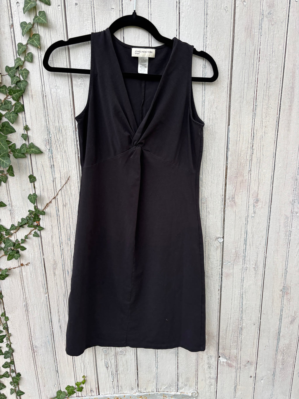 Jones New York black sleeveless dress front view stunning deep V-neckline pre-owned dresses Sassy and Chic