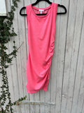 LEITH hot pink sleeveless ruched dress front view rich ruching thrifted dresses like new Sassy and Chic