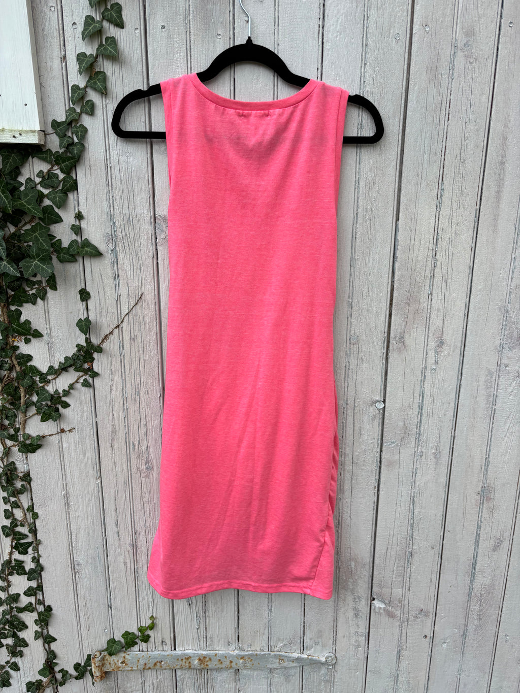 LEITH hot pink sleeveless ruched dress back view thrifted dresses like new Sassy and Chic