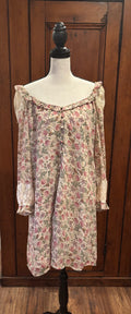 Vici beige floral off shoulder midi dress front view flirty neckline pre-loved dresses Sassy and Chic