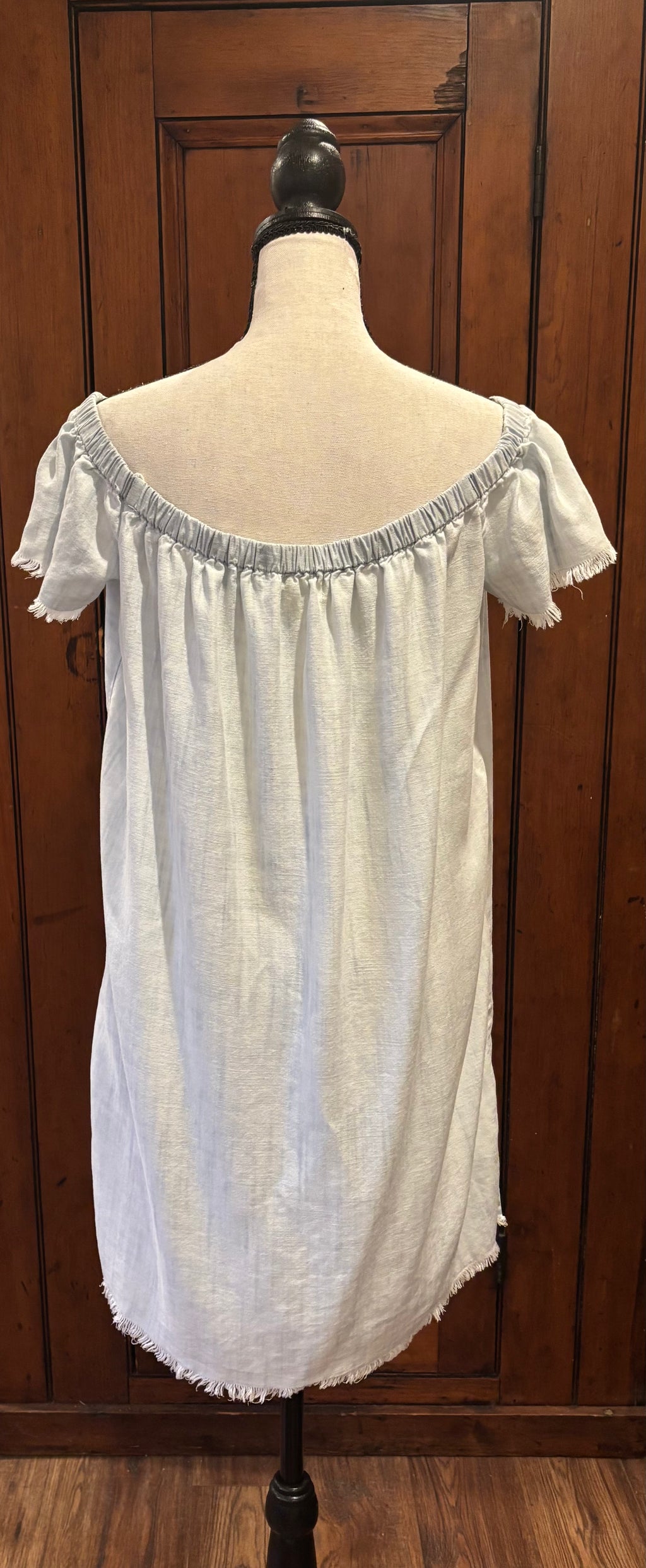 Cloth Stone light blue off shoulder dress back view thrifted dresses like new Sassy and Chic