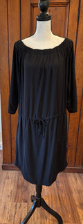 Lole black long sleeve dress front view drawstring waist pockets pre-loved dresses Sassy and Chic