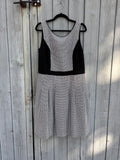 WHBM black white pleated sleeveless dress front view round neckline pockets pre-loved dresses Sassy and Chic