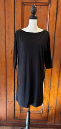Lilly Pulitzer black 3/4 sleeve dress front view elegant silhouette pre-loved dresses Sassy and Chic