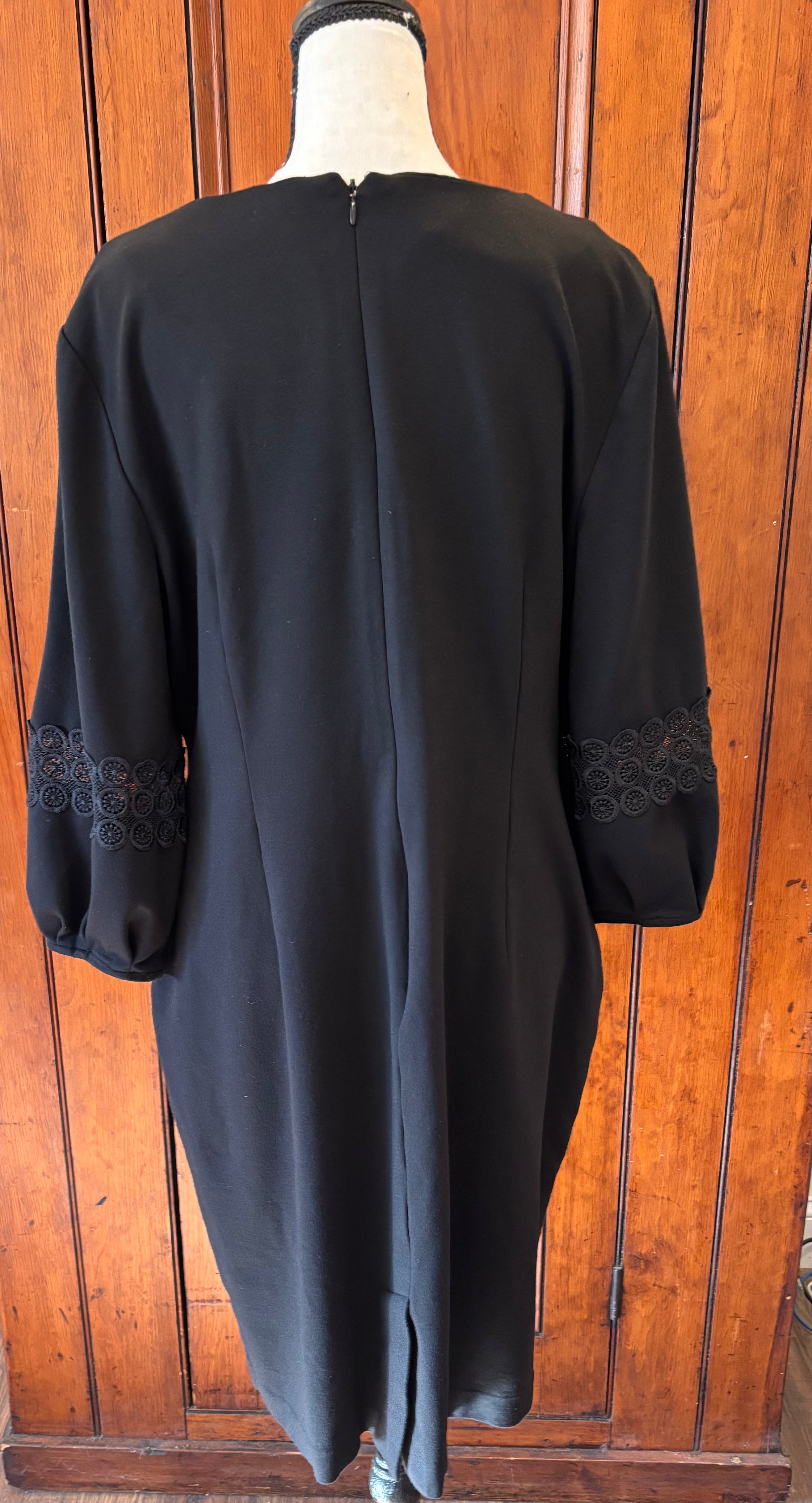 Talbots black V-neck midi dress back view pre-loved dresses like new Sassy and Chic