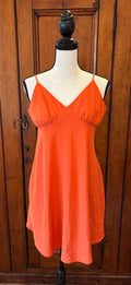 Madewell bold orange mini dress front view V-neckline spaghetti straps pre-loved dresses Sassy and Chic