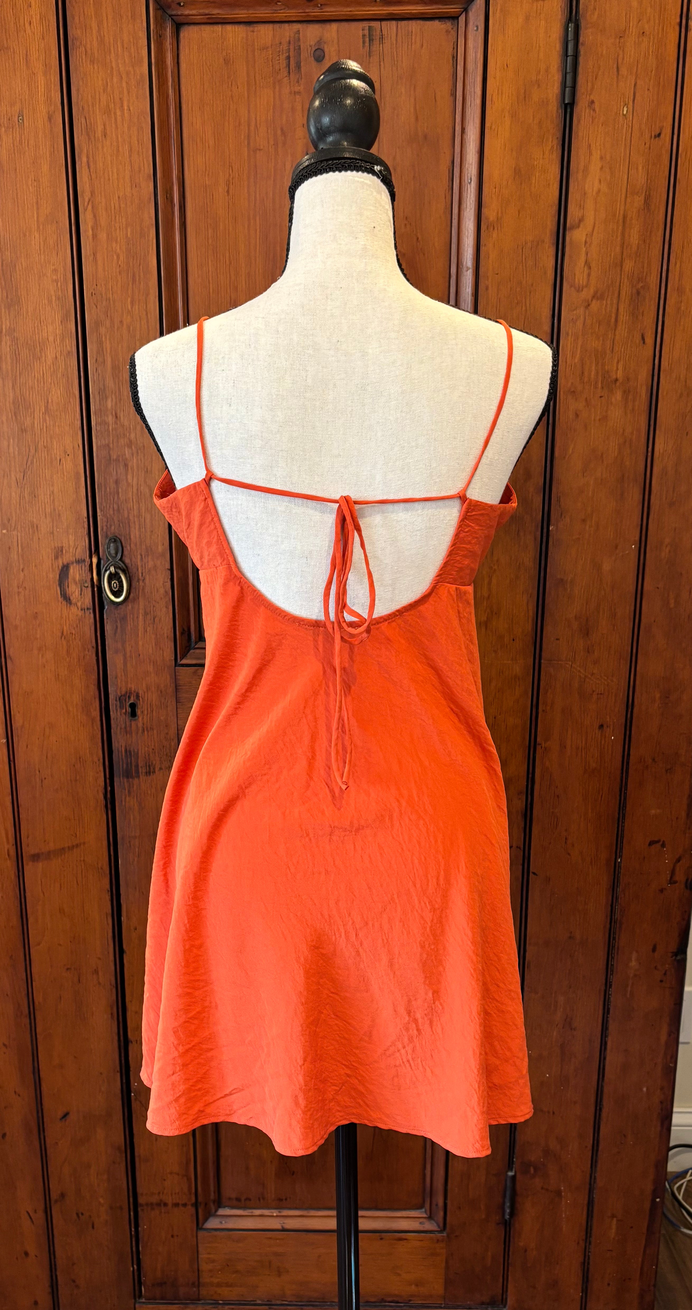 Madewell bold orange mini dress back view adorable tie back detail pre-loved dresses Sassy and Chic