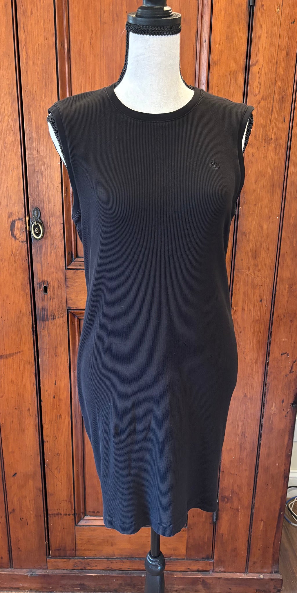 Lauren RL black sleeveless cotton dress front view classic silhouette pre-loved dresses Sassy and Chic
