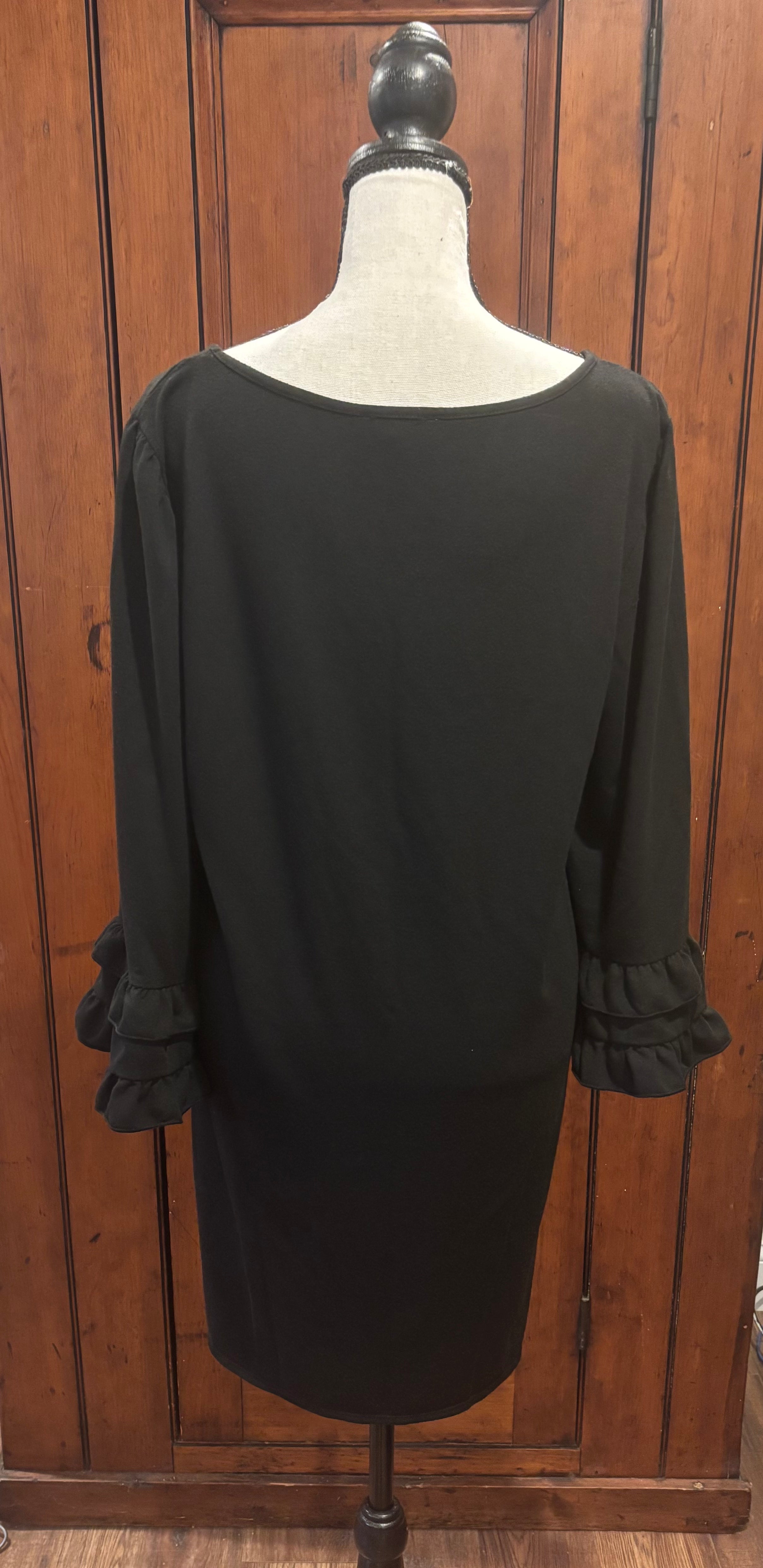 Max Studio black midi dress back view pre-loved dresses like new Sassy and Chic