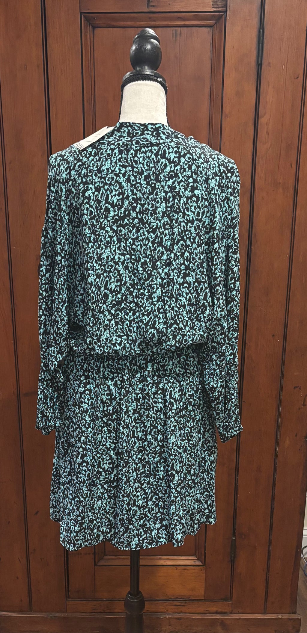 Zara black teal print mini dress back view thrifted dresses brand new with tags Sassy and Chic