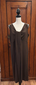 Talbots brown sleeveless midi dress front view V-neckline pre-owned designer cocktail dresses Sassy and Chic