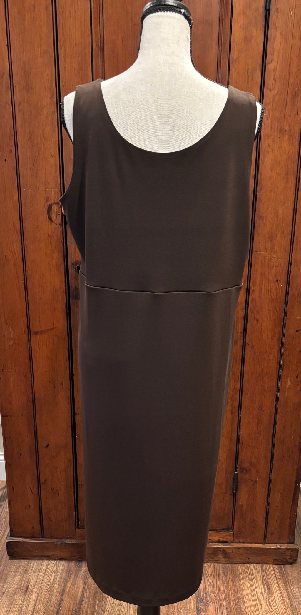 Talbots brown sleeveless midi dress back view pre-owned designer cocktail dresses like new Sassy and Chic
