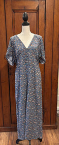 Lucky Brand blue floral maxi dress front view V-neckline short sleeves thrifted dresses Sassy and Chic