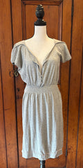 Vanessa Bruno Athé grey short sleeve dress front view plunging neckline thrifted designer dresses Sassy and Chic