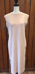MM LaFleur dusty pink sleeveless midi dress front view round neckline pre-owned designer dresses Sassy and Chic