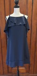 Maggie London navy spaghetti strap mini dress front view ruffle accents secondhand like new dresses Sassy and Chic