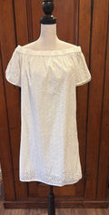 Rag and Bone white eyelet dress front view round neckline short sleeves pre-owned designer dresses Sassy and Chic