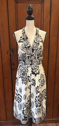 WHBM off white floral halter midi dress front view chic halter neckline pre-loved dresses Sassy and Chic