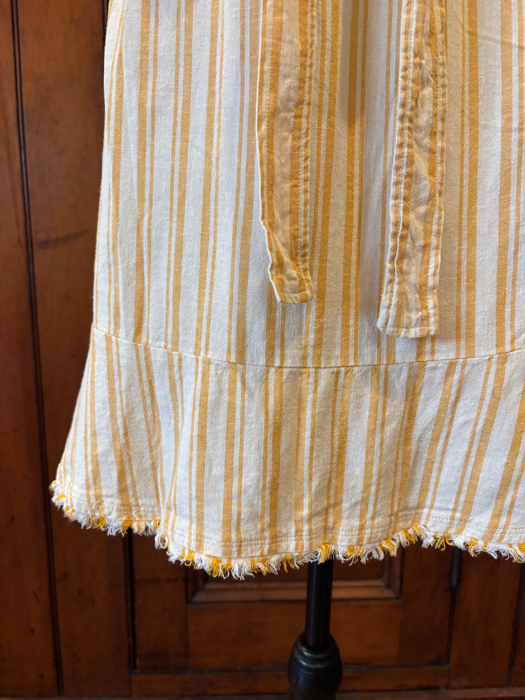 Cloth and Stone yellow striped strapless dress detail close up cheerful stripe delicate ruffle Sassy and Chic