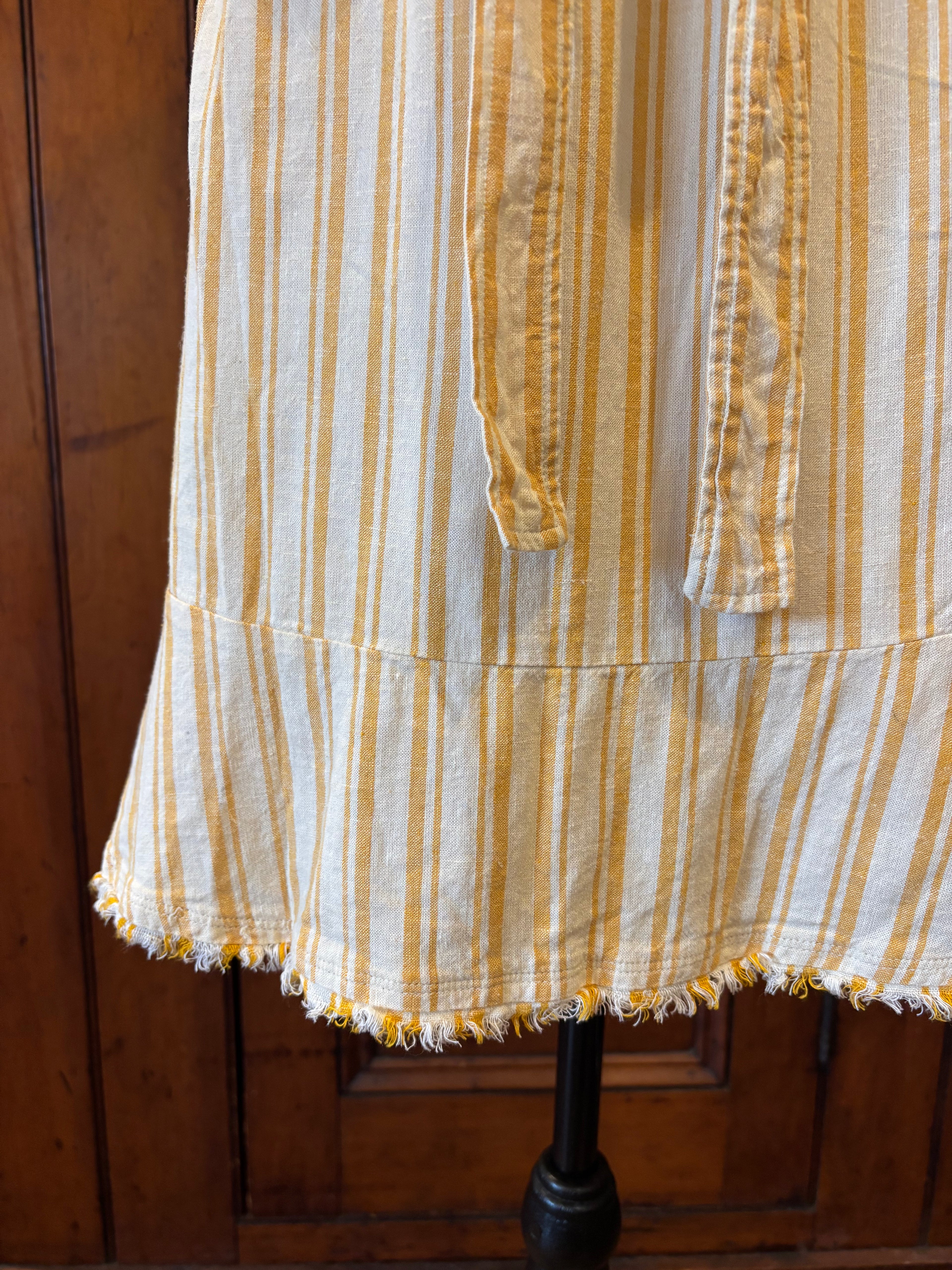 Cloth and Stone yellow striped strapless dress detail close up cheerful stripe delicate ruffle Sassy and Chic