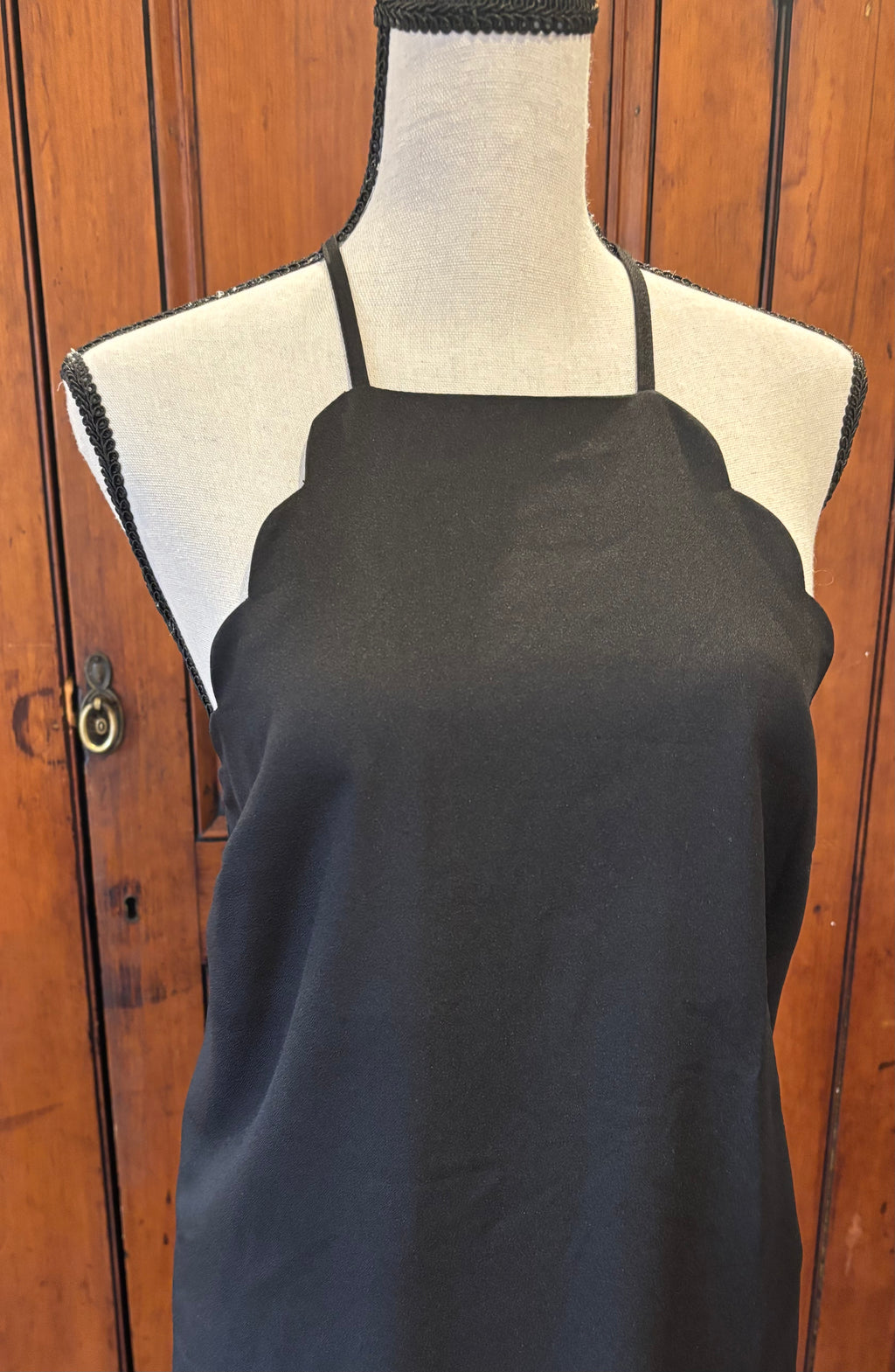 Lulus black spaghetti strap mini dress detail close up pretty scalloped neckline like new Sassy and Chic