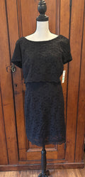 Laundry Shelli Segal black dress front view round neckline short sleeves thrifted dresses Sassy and Chic