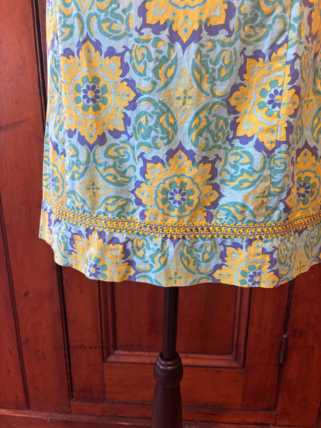 Tibi blue yellow floral sleeveless dress detail close up beautiful floral pattern like new Sassy and Chic