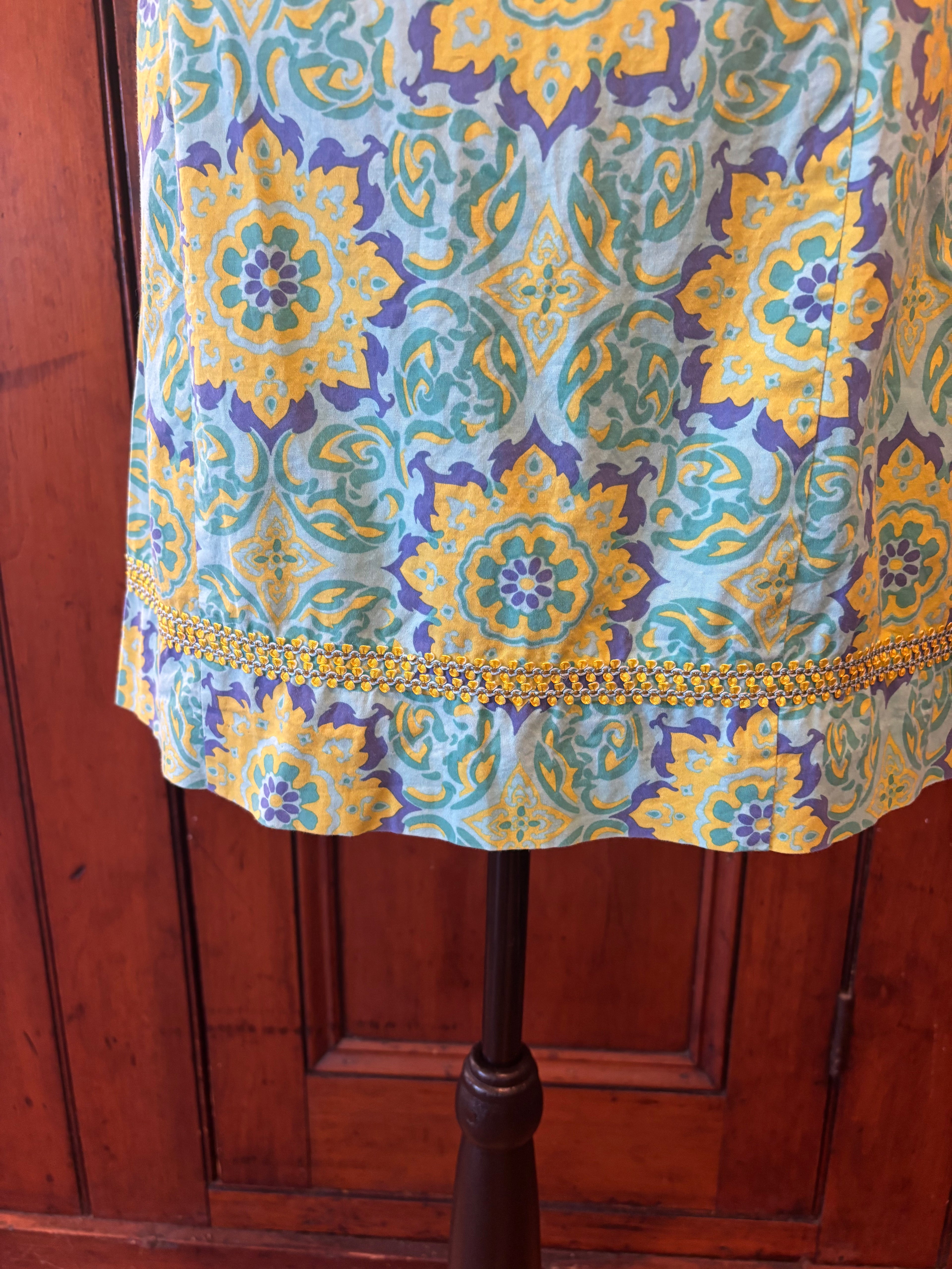 Tibi blue yellow floral sleeveless dress detail close up beautiful floral pattern like new Sassy and Chic