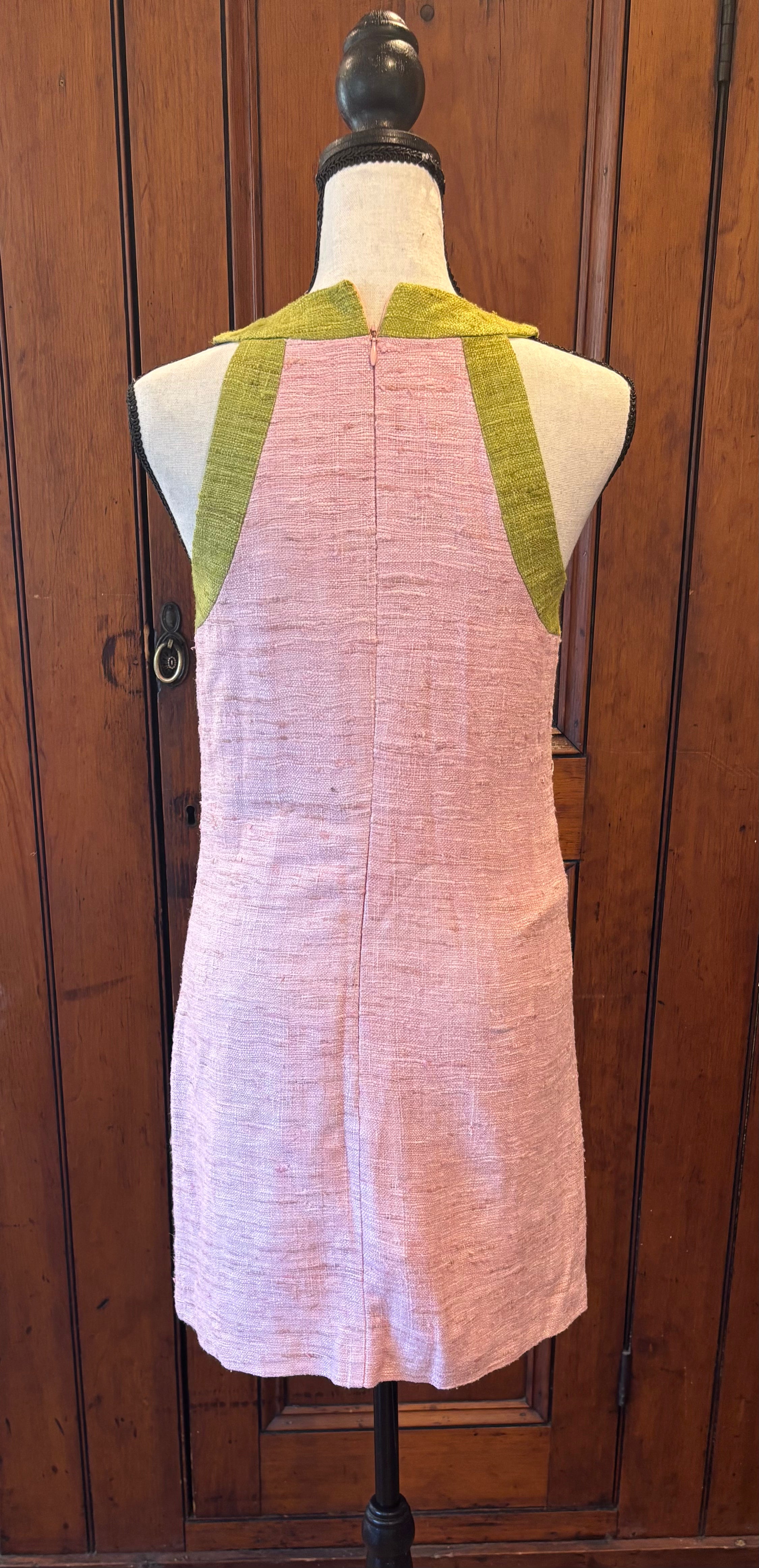 Trina Turk pink gold trim sleeveless dress back view pre-loved designer dresses like new Sassy and Chic