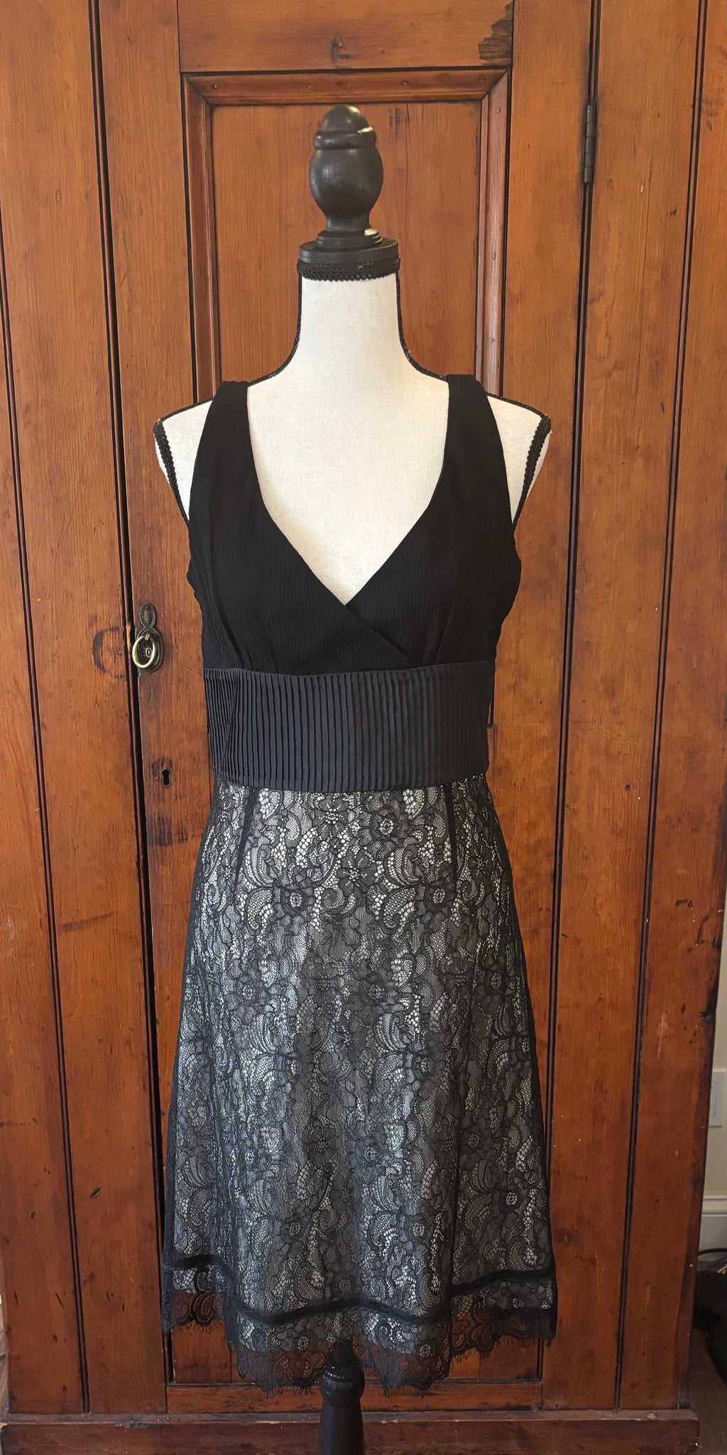 Moulinette Soeurs black lace dress front view V-neckline thin straps pre-loved designer cocktail dresses Sassy and Chic
