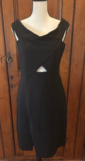 Parker black cocktail dress front view wide V-neckline peekaboo belly pre-owned cocktail dresses Sassy and Chic