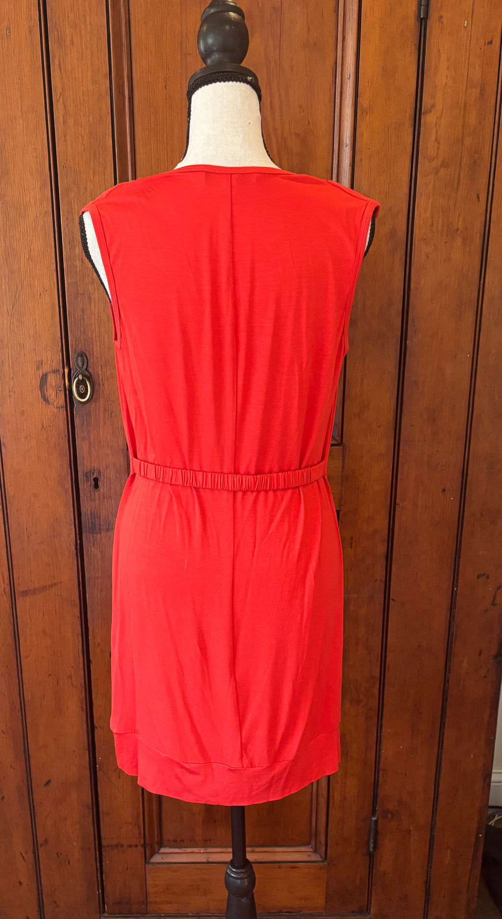 Trina Turk orange red cowl neck dress back view pre-owned designer cocktail dresses Sassy and Chic