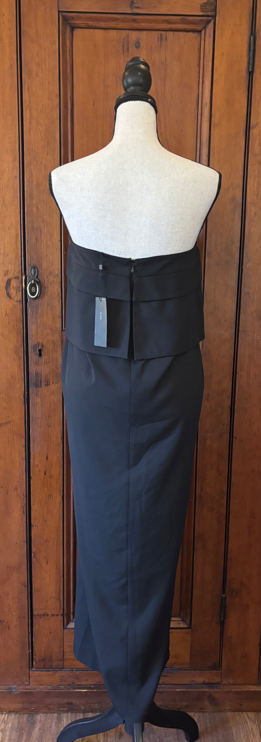 BCBG black strapless cocktail dress back view thrifted designer cocktail dresses brand new tags Sassy and Chic