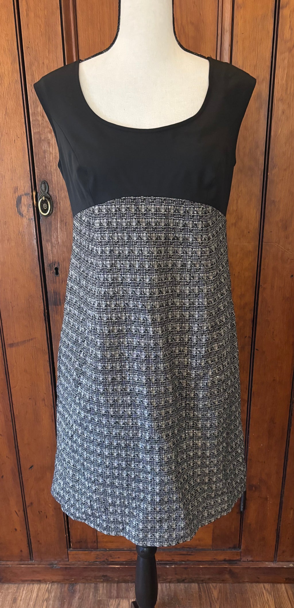 Classiques Entier black white checkered dress front view scoop neckline secondhand like new designer dresses Sassy and Chic