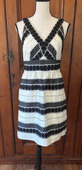 Plenty Tracy Reese cream black stripe mini dress front view V-neckline thrifted dresses Sassy and Chic